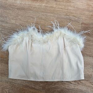Amazing Lace ivory real feather tube top
 Elegant Cream Feather Trim Corset Top